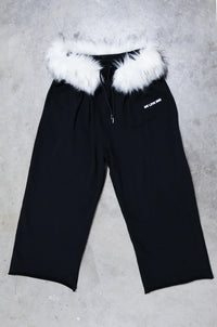 black detachable fur sweatpants