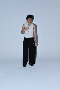 black detachable fur sweatpants